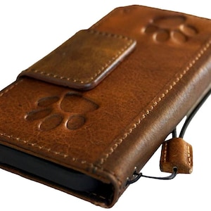 Custodia in vera pelle per Galaxy Fold 3, 4, 5 e 6, con scomparti per carte di credito, portafoglio vintage, fatto a mano con stampa a forma di cane di ArtAmit