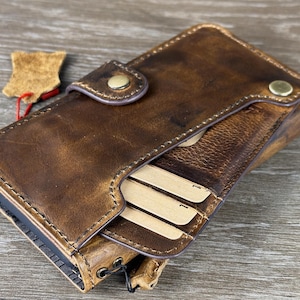 Echt leer voor OnePlus 12 12R 13 Portemonnee Portemonnee Handgemaakt Draadloos Luxe Dubbele Kaartsleuven Ouderwetse Poolse Zwarte Wax Vintage ArtAmit