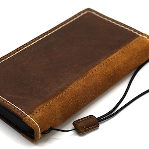 Genuine Leather For Apple iPhone 16 15 14 13 12 11 8 7 Pro Max Plus Mini SE XS Case Wallet Cover Handmade Tan Suede Polish Wax Hand - Sewing
