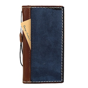 Custodia in vera pelle per Galaxy Z Fold 6 5 4 3 Portafoglio Cover con scomparti per carte Libro Vintage vecchio Speciale Lucidatura Cera Blu Tasca Pelle Scamosciata Cucito