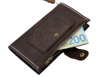 Handmade Embossed Leather Wallet Case – for Samsung Galaxy S25/S24/S23
