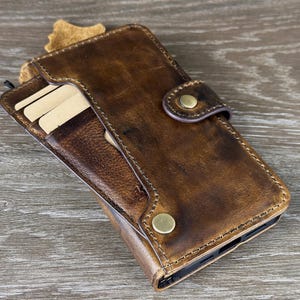 Echt leer voor Apple iPhone 16 15 14 13 12 11 8 7 Pro Max Plus Mini SE XS e Case Wallet Cover handgemaakte dubbele kaarten Polish Black Wax