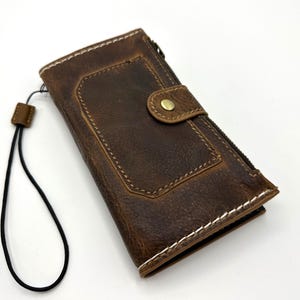 Custodia in vera pelle per Galaxy Z Fold 3, 4, 5, 6, 7, portafoglio, scomparti per carte, design lucido, cera vintage, cerniera magnetica, cucito a mano da ArtAmit