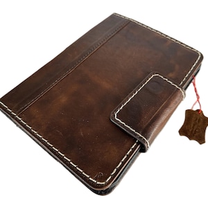 Funda de piel auténtica para Apple iPad 11, 13 Pro (2024), 10,9 pulgadas (10.º), Mini 7, 6, 5, 4, 3, 2, con tapa tipo cartera, con imán vintage, para coser a mano.