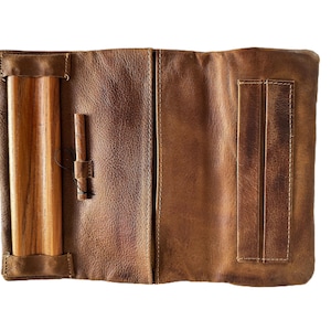 Cartera de cuero genuino color canela, funda para tabaco de narguile, papel de liar, cera de pulido retro, marrón canela, de ArtAmit