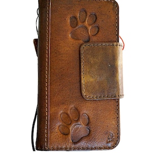 Custodia in vera pelle per Google Pixel 4 5 6 7 8 9 A Pro XL 4G 5G Portafoglio pieghevole fatto a mano Libro Vintage Stampa Zampe di cane Pelle di Art Amit
