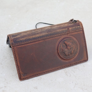 Pixel Leather Wallet Case - Handmade Full Grain Leather Phone Cover - Embossed Horse, Card Slots, Wireless Charging Compatible
