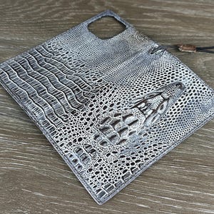 Custodia in vera pelle per Galaxy Z Fold 6 5 4 3 Portafoglio Cover con scomparti per carte Design a libro Vintage Old Fashion Speciale Raro Stampa Coccodrillo Bianco
