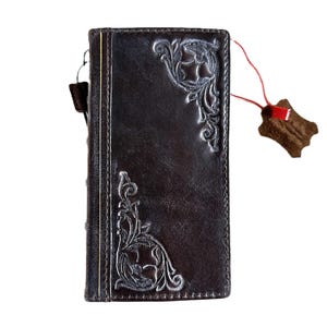 Custodia in vera pelle per Galaxy Z Fold 3, 4, 5, 6, portafoglio, con scomparti per carte, design lucido, cera vintage, stile antico, grigio Bibbia, decorata da ArtAmit