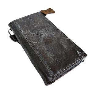 Custodia in vera pelle per Galaxy Z Fold 6, 5, 4, 3, portafoglio, con scomparti per carte, design a libro, stile vintage, lucidatura a mano, cera, blu di ArtAmit