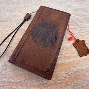 Genuine Leather Case for Google Pixel 4 5 6 7 8 A 8A Pro XL 4G 5G Book Wallet Handmade Book Cover Vintage Brown Lion Leather Case By ArtAmit
