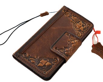 Handmade Embossed Suede Leather for iPhone Wallet Case - Magnetic Closure