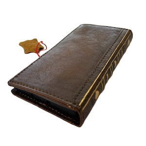 Genuine Leather For Apple iPhone 7 8 11 12 13 14 15 16 Pro Max Plus Mini SE XS Case Wallet Vintage Credit Handmade Cover Brown Book Art Amit