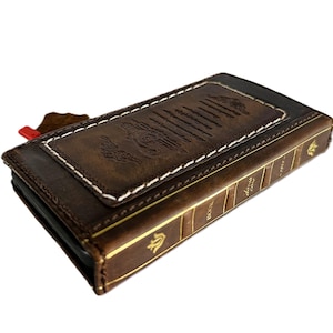 Custodia in vera pelle per Galaxy Fold 7, 6, 5, 4, 3, S25, con scomparti per carte, portafoglio vintage, fatto a mano, di lusso, con cucitura a Bibbia vintage, di ArtAmit