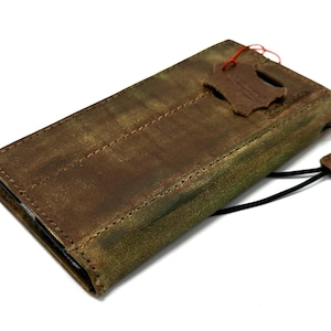 Custodia in vera pelle per OnePlus 13 12 12R, portafoglio, fatto a mano, di lusso, wireless, con slot per carte, lucidatura speciale, vintage, verde - Tan ArtAmit