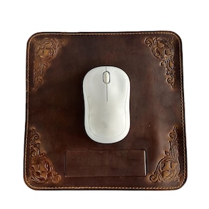 Custodia in vera pelle fatta a mano, tappetino per mouse morbido, design vintage cucito a mano di lusso, decorato in stile retrò, speciale di ArtAmit