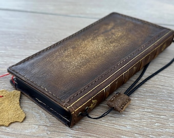 Passend für iPhone 8–18, Pro Max, iPhone Duo, Vintage-Buch-Geldbörsen-Lederhülle, handgefertigtes Folio-Design – echtes Vollnarbenleder