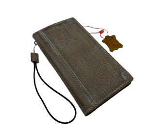 Handmade Gray Leather Wallet Case for Google Pixel 11