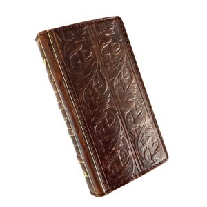 For Samsung Galaxy A12-A54 Leather Wallet Phone Case, Stamped Floral Design - Handmade Full-Grain, Card Slots