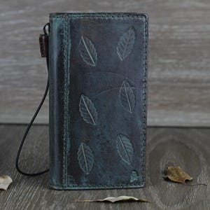 Custodia in vera pelle per Galaxy S25 S24 S23 S22 S21 S20 FE Ultra A35 A55 A35 20 21 A52 A51 A54 A31 A71 A14 A53 5G Plus Old Green Leaves