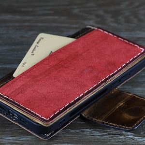 Custodia in vera pelle per Google Pixel 9 8 7 6 5 4 A 8A Pro XL 4G 5G Portafoglio pieghevole a libro fatto a mano Speciale tasca rossa Pelle scamosciata Cucita