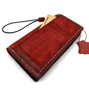 Capa de couro genuíno para OnePlus 12 12R 13, carteira, feita à mão, sem fio, luxuosa, com compartimentos para cartões, fashion, vintage, bolso vermelho, camurça, couro, costura