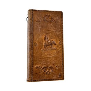 Funda de piel auténtica para Apple iPhone 7, 8, 11, 12, 13, 14, 15, 16 Pro Max Plus, Mini SE, XS, funda tipo cartera, hecha a mano, con estampado de caballo, decoración ArtAmit