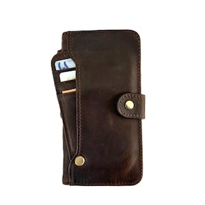 Lederen hoes voor Samsung Galaxy Z Fold 3 4 5 6 magneetcover portemonnee dubbele kaartsleuven bruin ontwerp ArtAmit