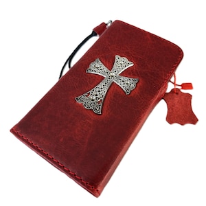 Custodia in vera pelle fatta a mano per Google Pixel 4 5 6 7 8 9 8A A Pro XL Fold 4G 5G Portafoglio a libro 3D con stampa magnetica rossa e gioiello a croce di Art Amit