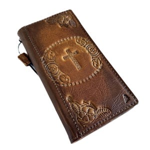 Custodia in vera pelle per Google Pixel 9 8 7 6 5 4 A 8A Pro XL 4G 5G, portafoglio a libro, custodia pieghevole fatta a mano, design con stampa a croce decorata ArtAmit