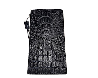 iPhone 17 Brieftaschenhülle mit Krokodilprägung | Vollnarbenleder | Kartenfach, Ausweisfenster, Geldscheinfach
