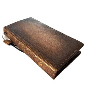 Custodia in vera pelle per Samsung Galaxy Z Fold 3, 4, 5, 6, con scomparti per carte, realizzata a mano in stile vintage, con pietra della Bibbia polacca ArtAmit
