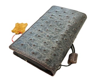 Handmade Gray Ostrich Leather Wallet Case for Google Pixel 11
