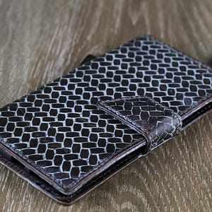 Custodia in vera pelle per Galaxy Z Fold 6 5 4 3 Portafoglio con scomparti per carte Design a libro Fatto a mano Old Fashion Grigio "Net" Chiusura magnetica