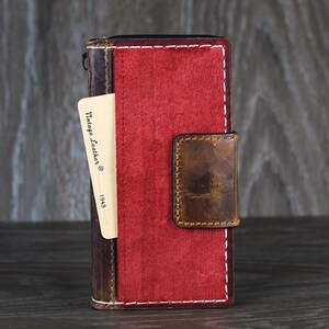 Echt leer voor OnePlus 12 12R 13 Case Portemonnee Handgemaakte Draadloze Luxe Slots Kaart Oude Mode Vintage Rode Pocket Suède Naaien