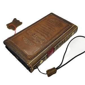 Genuine Leather Case for Google Pixel 9 8 7 6 A 8A Pro XL 4G 5G Fold Book Premium Handmade Wallet  Tan Thick parchment old decorated