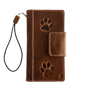 Capa tipo carteira com estampa de cachorro e couro legítimo para Galaxy S25 S24 S23 S22 S21 S20 FE Ultra Fold Note Edge 20 21 A52 A72 A51 A14 A35 A53 4G 5G Plus