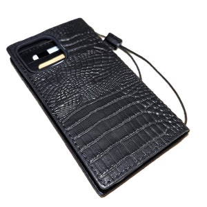 Custodia in vera pelle fatta a mano per Google Pixel 4 5 6 7 8 9 8A A Pro XL 4G 5G Portafoglio pieghevole a libro Vintage Nero Stampa Coccodrillo di Art Amit