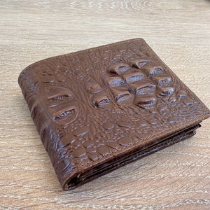 Portafoglio da uomo in vera pelle con fermasoldi, portamonete, portamonete, porta carte di credito, con stampa coccodrillo, di ArtAmit