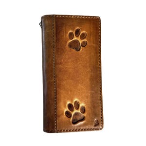Custodia in vera pelle per Samsung Galaxy Z Fold 3, 4, 5, 6, portafoglio con scomparti per carte, stampa a mano con zampe di cane, design di ArtAmit