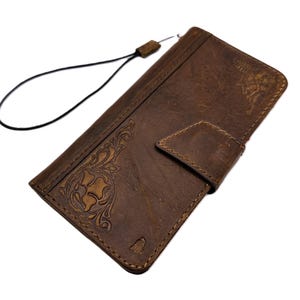 Funda de cuero genuino para Galaxy Z Fold 7 6 5 4 3, billetera con ranura para tarjetas, cuero marrón antiguo hecho a mano, cierre magnético, decoraciones en relieve.