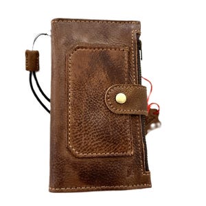 Funda de piel auténtica para iPhone 16, 15, 14, 13, 12, 11, 8, 7 Pro Max Plus, Mini SE, XS, funda tipo cartera con cremallera, funda de piel encerada ArtAmit