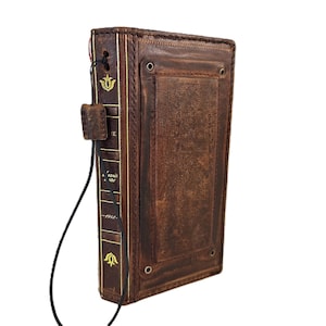 Genuine Handmade Rustic Leather Book Wallet Case – Vintage Style with Rivets & Polished Spine | For Galaxy Z Fold 7 6 5 4 3  Card Slots