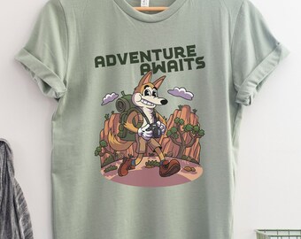 Adventure Awaits shirt, coyote retro cartoon crewneck t-shirt