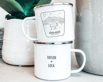 Personalized National park wedding Camping Mug, Custom Wedding Mug, Unique national park elopement Mr and mrs camp mug, Couples campfire mug