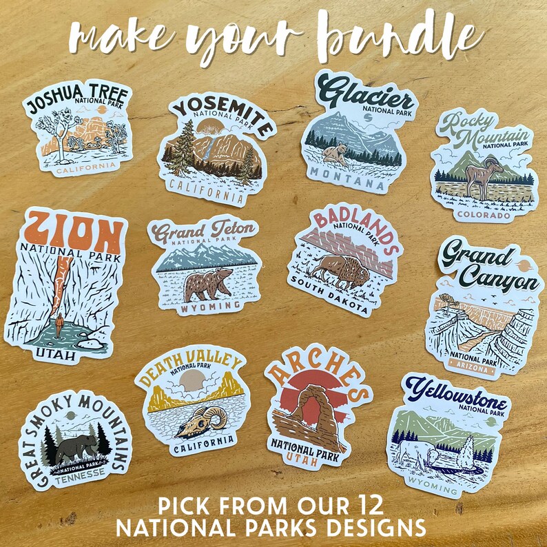 National Parks Sticker Bundle, National Parks Vinyl Decal, Retro