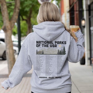 All 63 National Park Hoody Sweatshirt, Vintage Our National Parks of the USA Sweater Retro Graphic, gift for outdoorsy person adventure