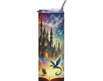 Magical Castle Stainless Steel Tumbler: Fantasy Dragon Travel Mug