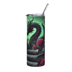 Stainless Steel Tumbler, 20oz, Black Dragon Fantasy Mug, Thermal Cup, Insulated Drinkware, Gift for Dragon Lovers, Dungeons and Dragons Fans