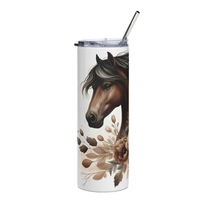 Elegant Horse Design Stainless Steel Tumbler - 20oz, Equestrian Gift, Horse Lover Travel Mug, Floral Horse Cup, Personalized Horse Tumbler